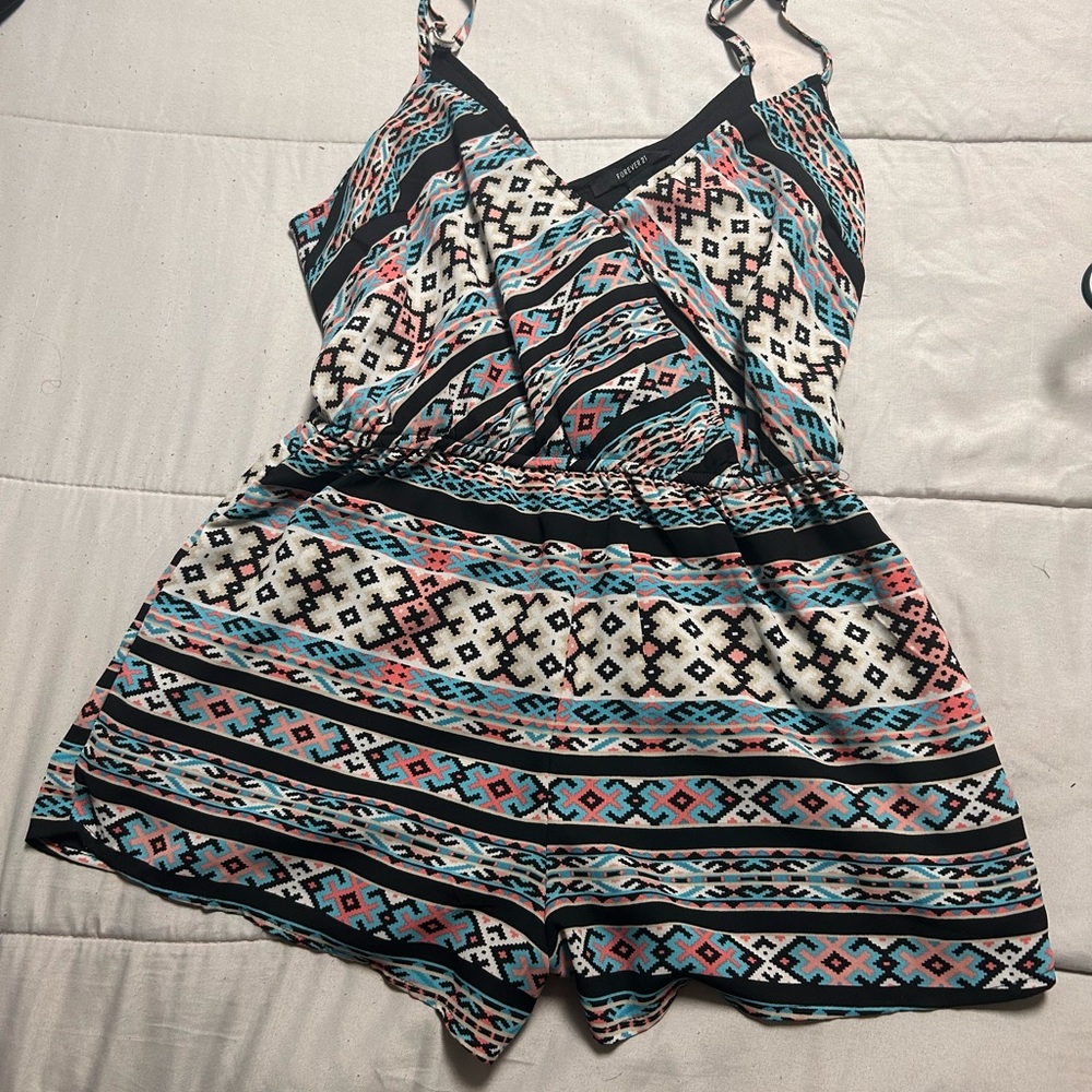 Forever 21 Black and White Striped Playsuit